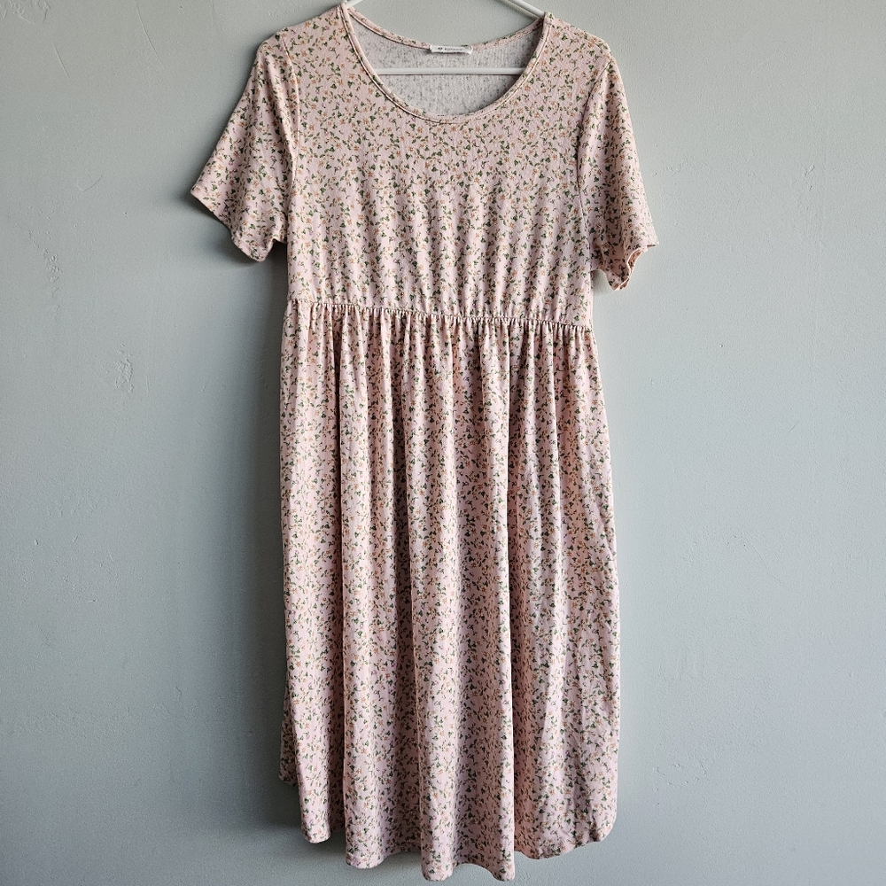BomBom Super Soft Pink Flower Dress Made In UsA Buttery Girly Knee Length